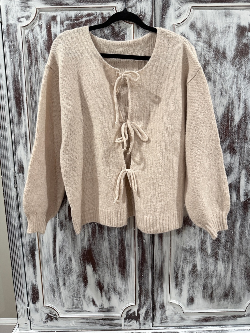 SHEIN Cream Tie-Front Knit Cardigan